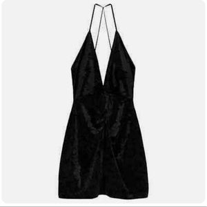 MWT Zara Black velvet backless deep plunge dress. Size S